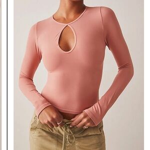 Free People Intimately FP Make Sense Long Sleeve Keyhole Peach Top Womens M/L